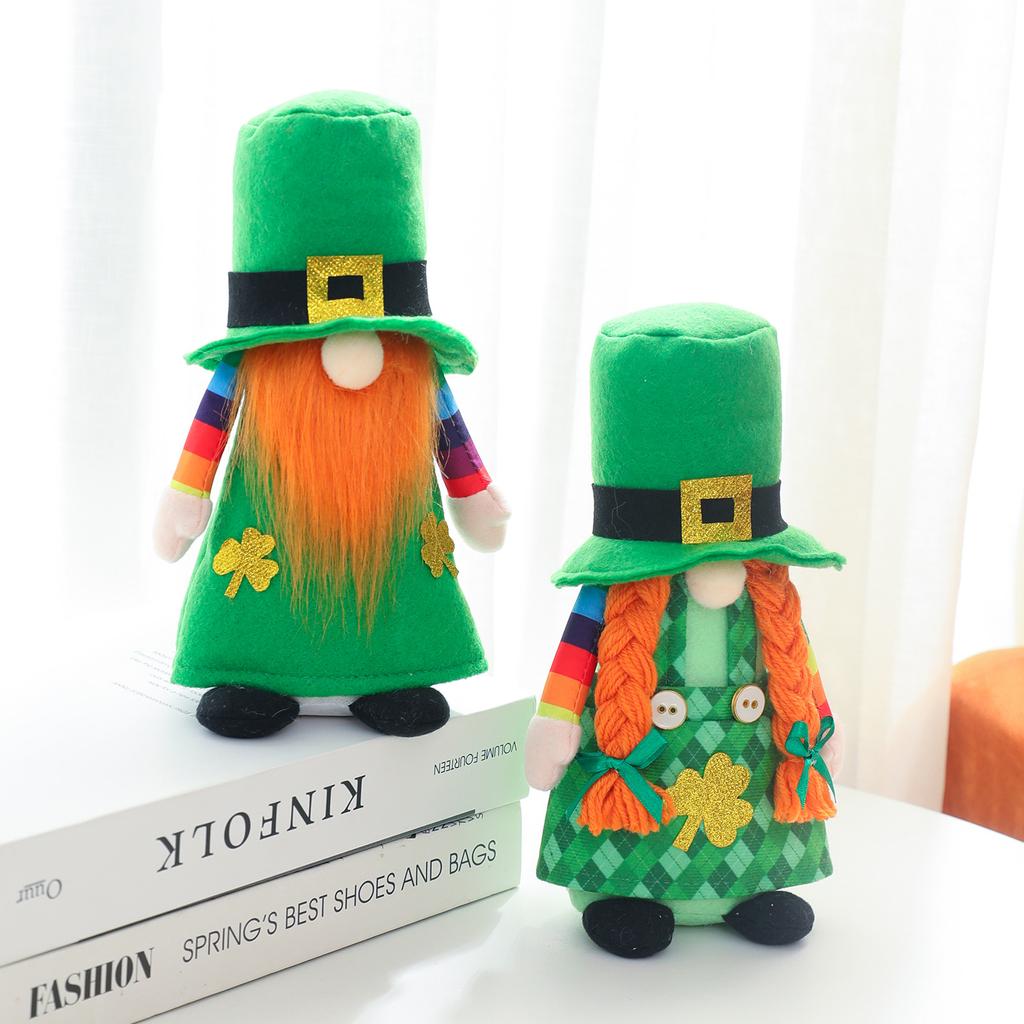 Saint Patrick's Day Gnome Irish Hat Doll Tier Tray Decor Gnomes Ornament for Dormitory Bedroom Tabletop Decorations