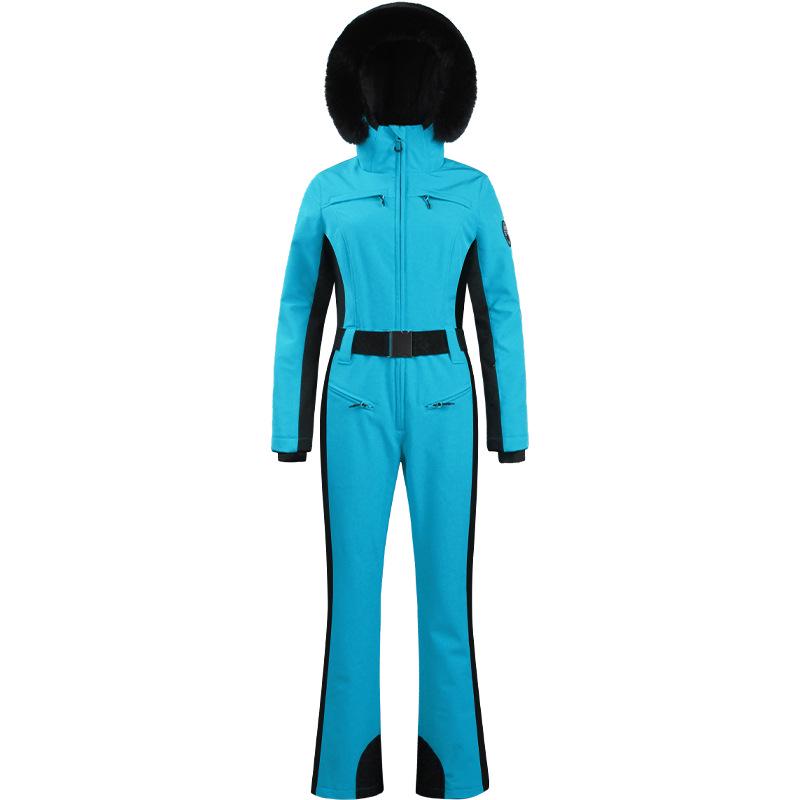 Women's Slim-Fit Windproof Double-Board Ski Suit: Thickened, Warm, Waterproof, and One-Piece Design for Outdoor Sports.