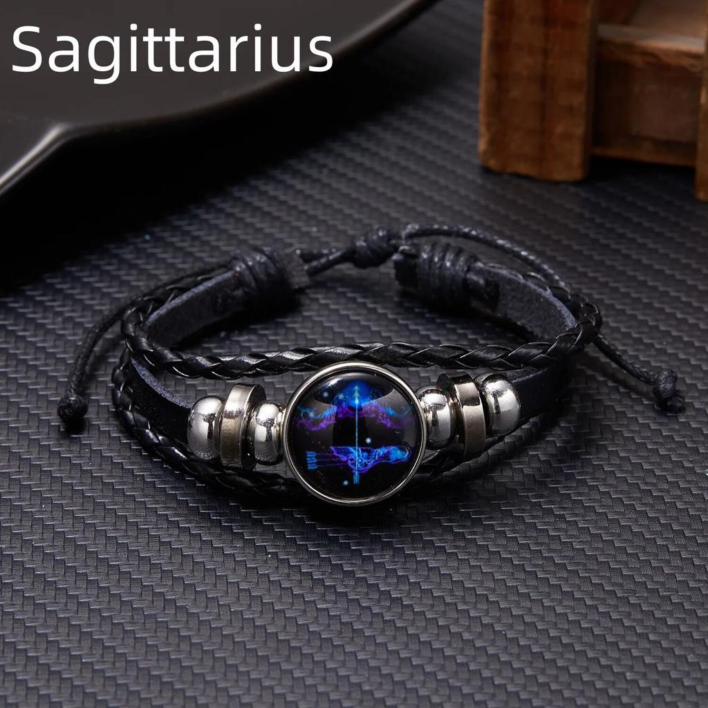 12 Sternbilder Sternzeichen Charm Leuchtende Armbänder Herren Damen Vintage Mehrschichtiges Wickelarmband Lederarmband & Armreif Geburtstagsgeschenk