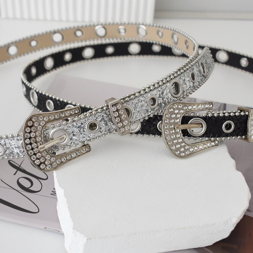 Glittering Rhinestone Women's Belt Stylish Pu Leather Waist Belt For Fashion Lovers