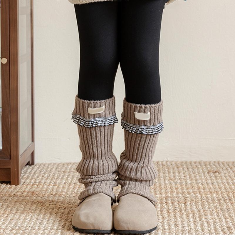 Elastic Sweet Style Leg Sleeves Warm Calf Length Socks For Girls Ruffled Design Fashionable Winter Accessories