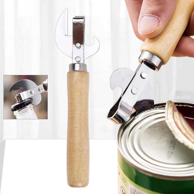 Apriscatole con Manico in Legno - Utensile da Cucina Manuale per Aprire Facilmente le Lattine