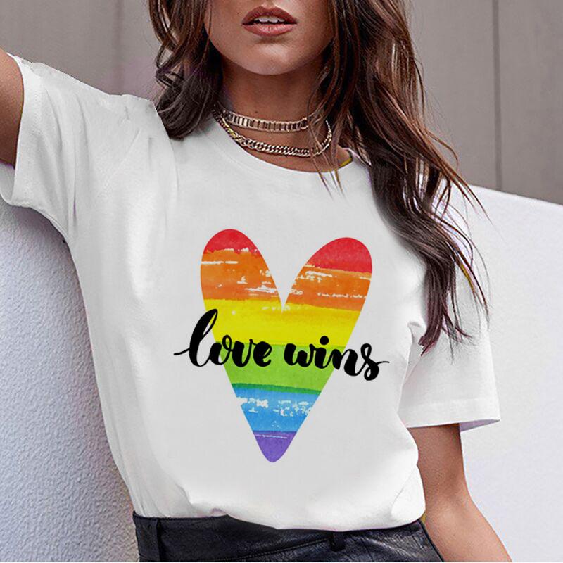 

Лесбіянка Rainbow Harajuku T-Shirt Women Lgbt Funny Cartoon T-Shirt Ullzang Gay Pride Printed Shirt 3XL білий
