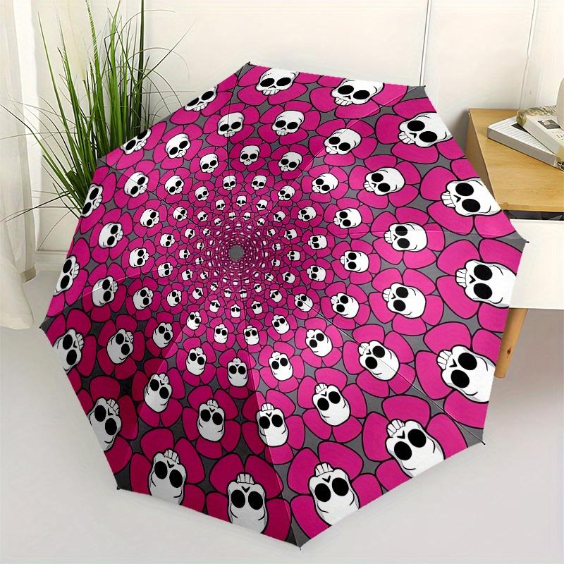 

Skull Pattern Automatic Folding Umbrella 8 Ribs, Durable Iron Frame, Bright Color Pattern Compact Travel Umbrella, Suitable for Outdoor, Be