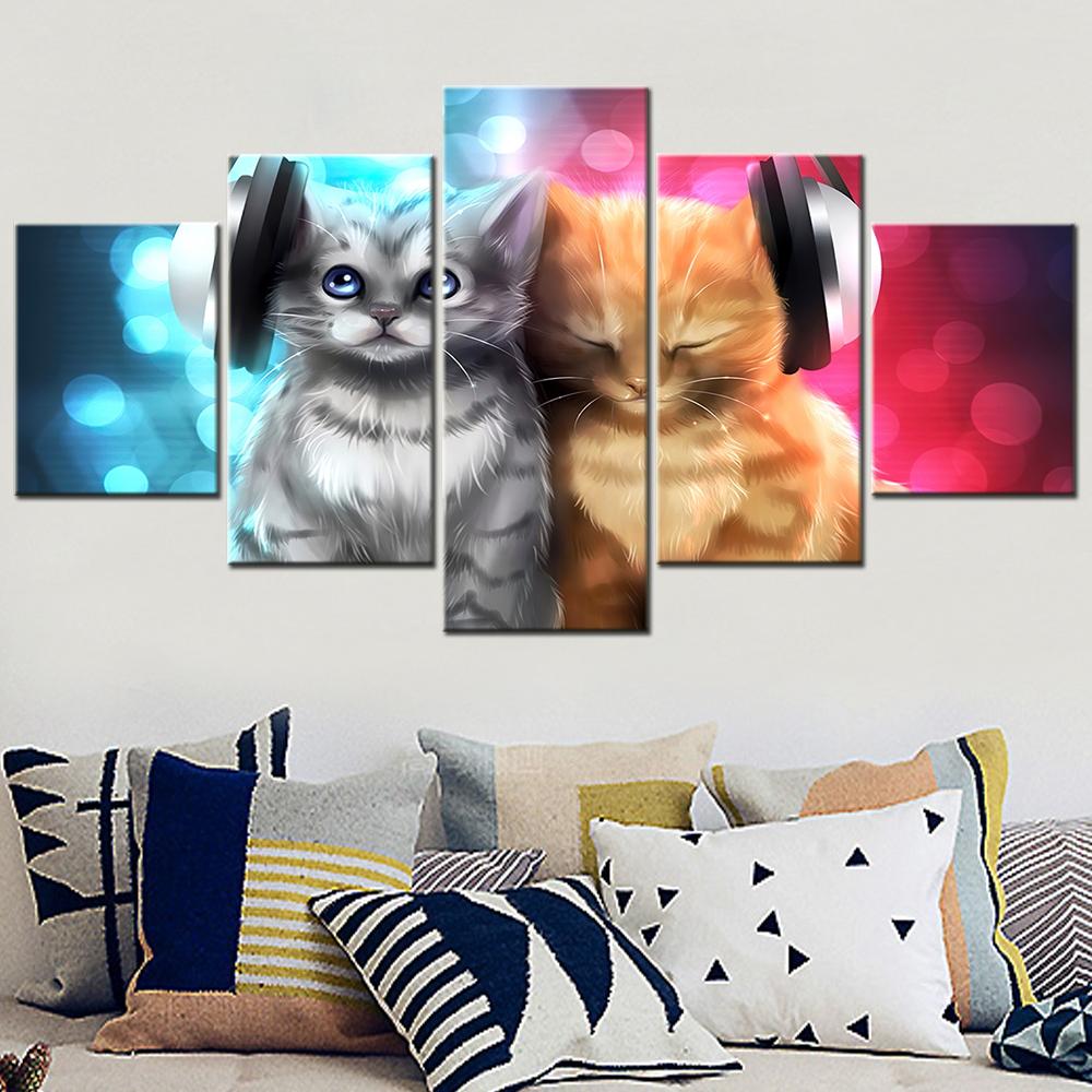 

Aesthetic Cute Cats Listening Music Wall Art Canvas Set - Modern Home Decor Abstract Painting Posters for Living Room Bedroom 20X35 20X45 20X55cm