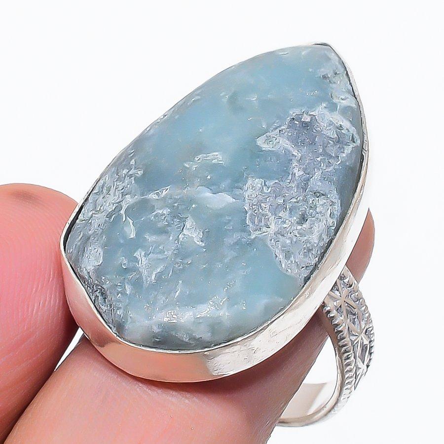 Natural Larimar Gemstone Handmade 925 Sterling Silver Jewelry Ring Size 10 h9e48