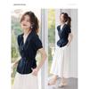 French Retro Puff Sleeve Tie-Waist Short Sleeve Shirt