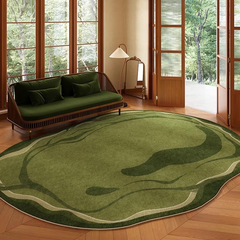 Green Living Room Rug Irregular Short Velvet Non-slip Floor Mat Bedroom Bedside Carpet Floral Retro Home Decor Teppich Alfombra