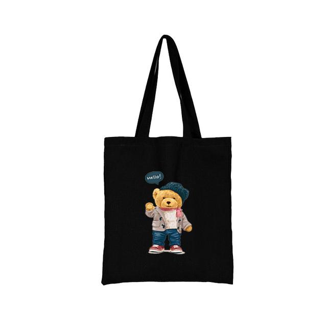 Women Shopping Bag All-match Bear Series Handbag Foldable Reusable Cloth Shopper Harajuku Style Bag Student Canvas Tote Bag