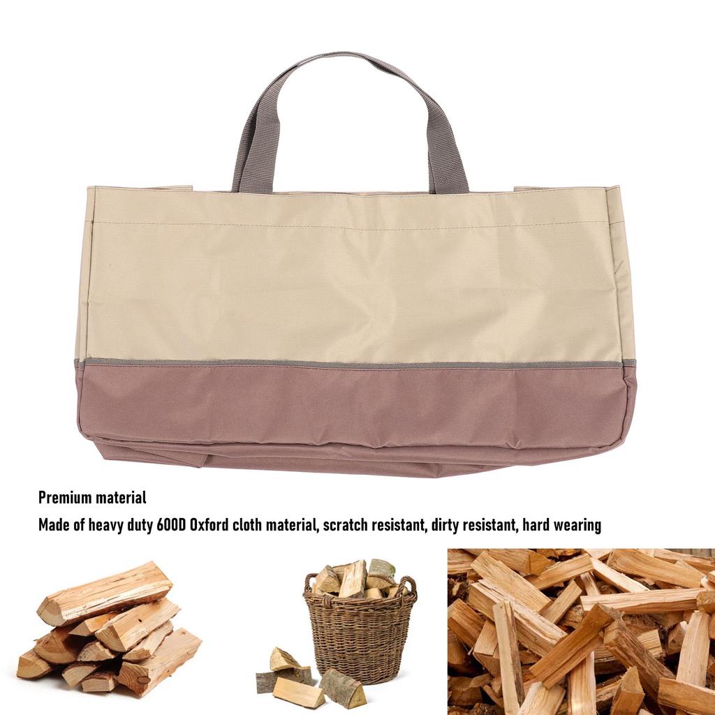 Firewood Carrier 60x30x30cm Heavy Duty 600D Oxford Fabric Log Bag with Reinforced Handle for Camping BBQ Fire Pit