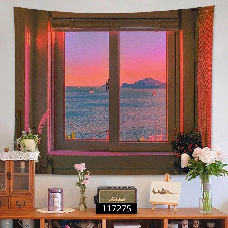 

Гобелен прикраса домашньої естетики ins віконний вид пара висить стіни тло тканини 100x75cm