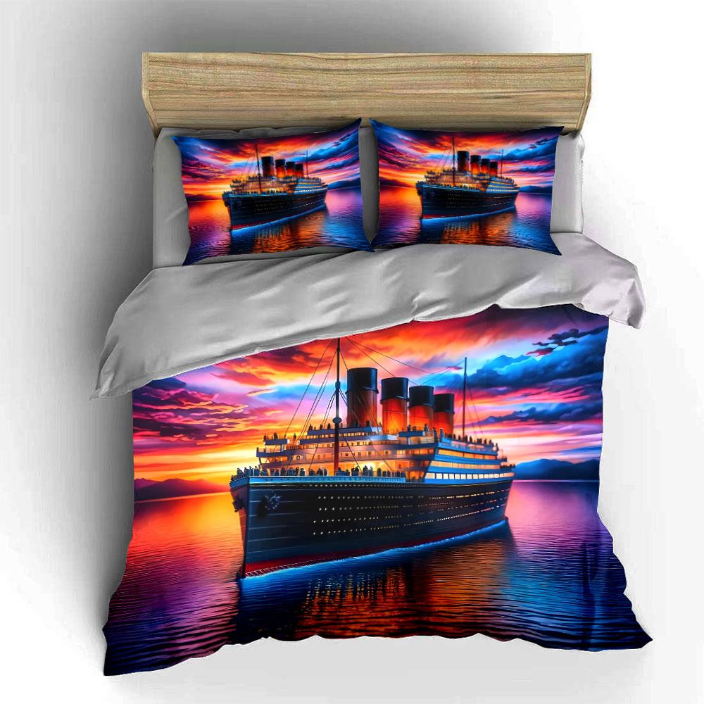 Luxury cruise ship at sunset Print Soft Comfortable Duvet Cover Bedding Set Included 1*Duvet Cover 2*Pillowcases Luxury Gift