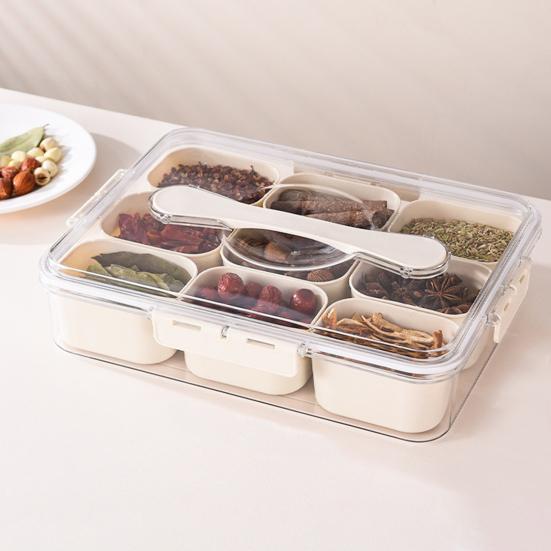 Spice Storage Box 9 Compartments Divided Serving Tray with Lid Food Grade Fruit Nut Snack Storage Box Organizer Charcuterie Container