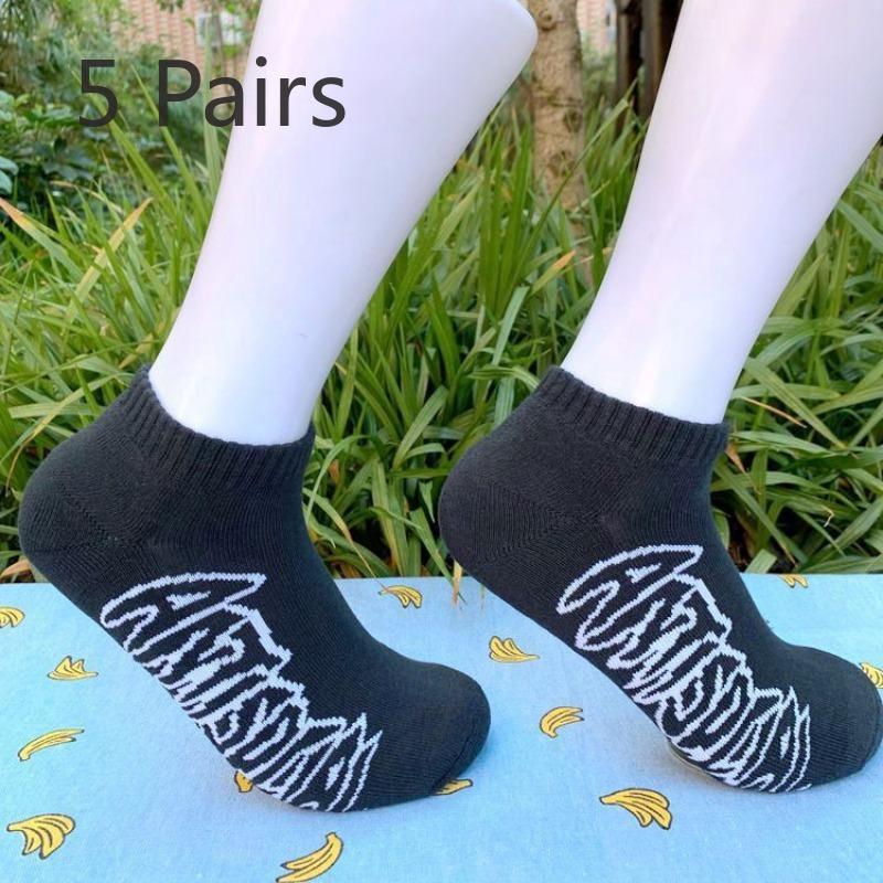 

5 пар мужских и женских хлопковых коротких носков, махровые утолщенные спортивные носки для баскетбола, носки-лодочки с заниженной талией 5 pairs чёрный