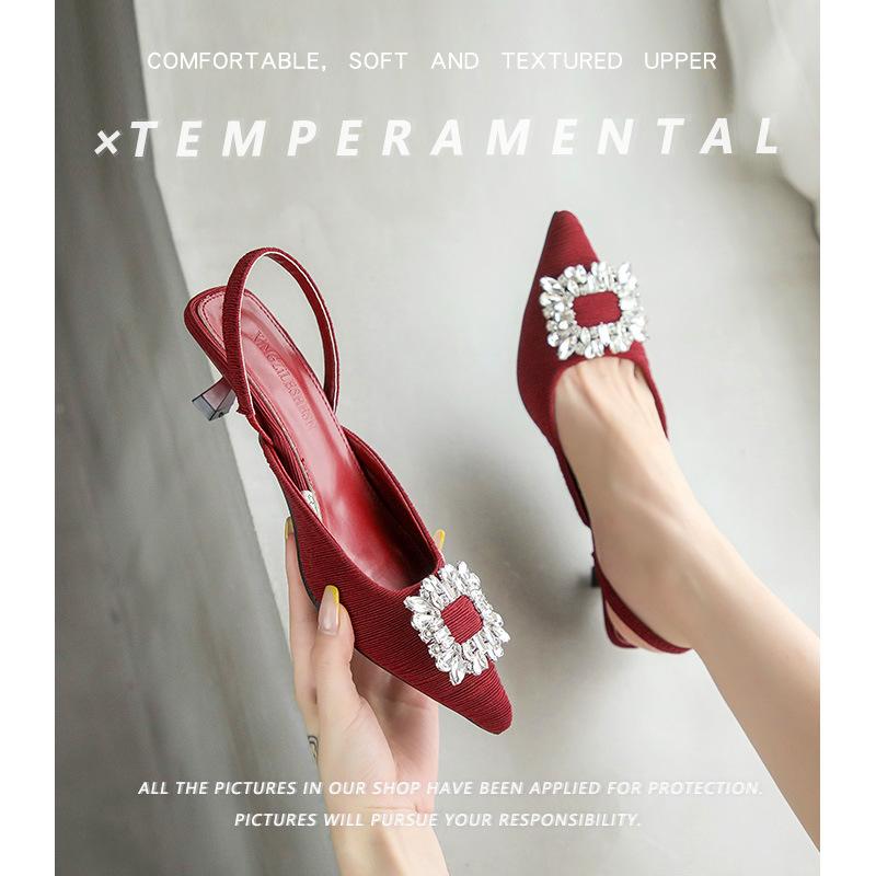 

Сумка из натуральной кожи голова крутые тапочки 2025 новый летний квадратная пряжка стразы острый носок неглубокий вырез задник на шпильке сандалии женские 40 бордовый