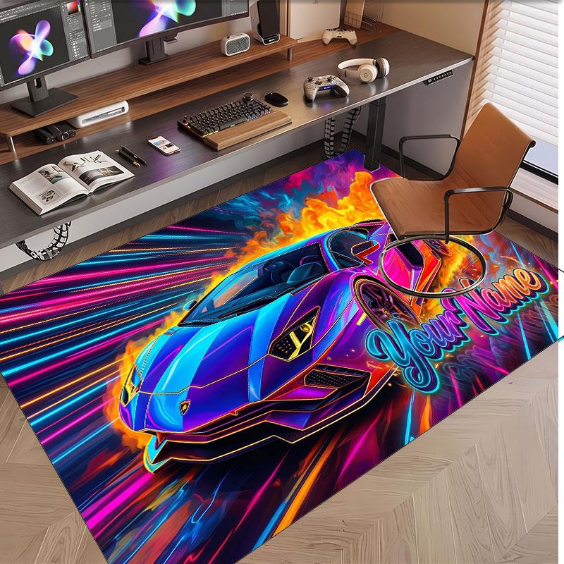 Neon Abstract Theme Soft Crystal Velvet Rug Custom Name & Text Print Non Slip Floor Rug for Bedroom Living Room