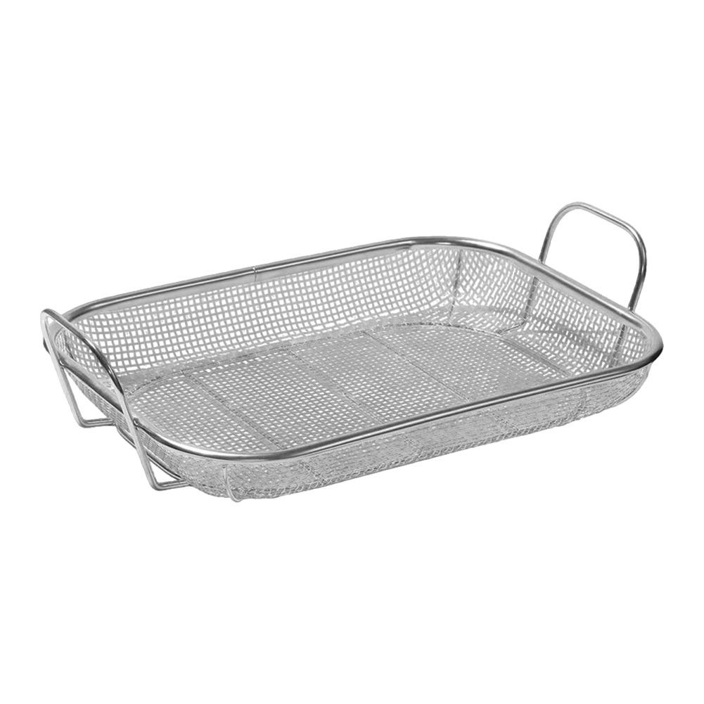 Basket For BBQ, Fruits Veggies With Handle Stainless Steel Square Multifunctional Basket 42.5*28*10.5cm For Kitchen And Barbecue