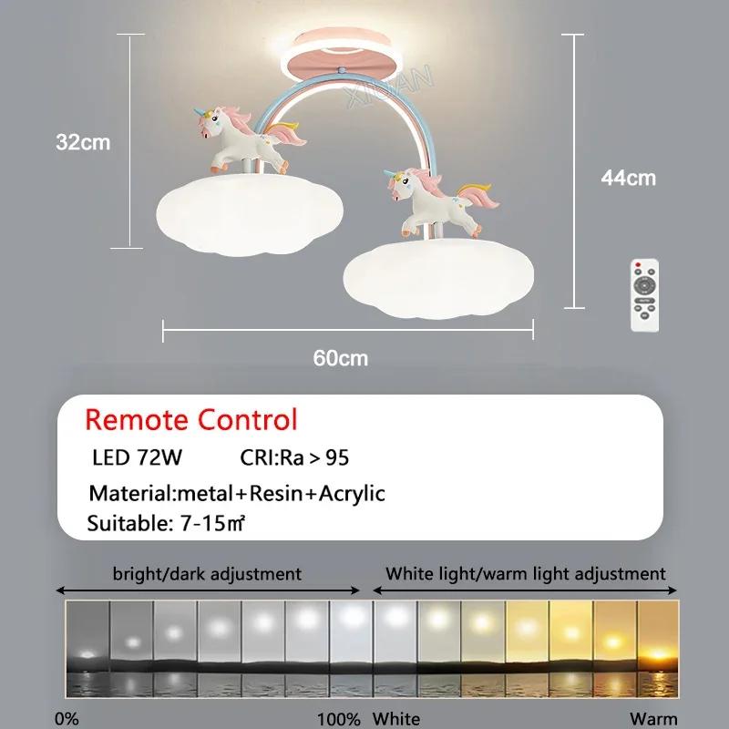 Nordic Child Unicorn Ceiling Light Dimmable for Girl Bedroom Nursery Children's Chandelier Home Decor Lighting Lusters Luminaire