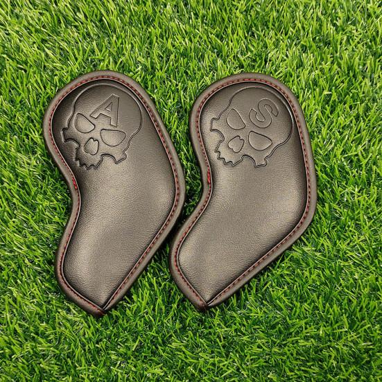 10Pcs Golf Iron Headcover Number Letter Skull Waterproof Faux Leather Golf Club Head Protector Cover Kit Golf Accessories