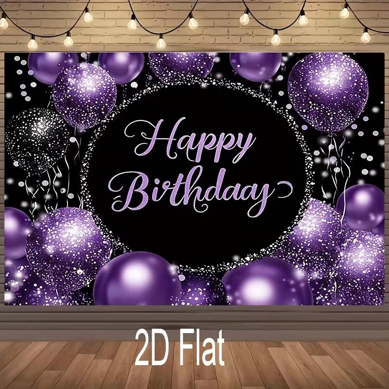 

2D Happy Birthday Purple Glitter Balloon Backdrop Banner Party Photo Background 47.2x31.5inch/120*80cm