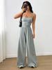 Combinaison d'été à bretelles pour femme, style wrap décontracté, body, jambe large, coupe ample