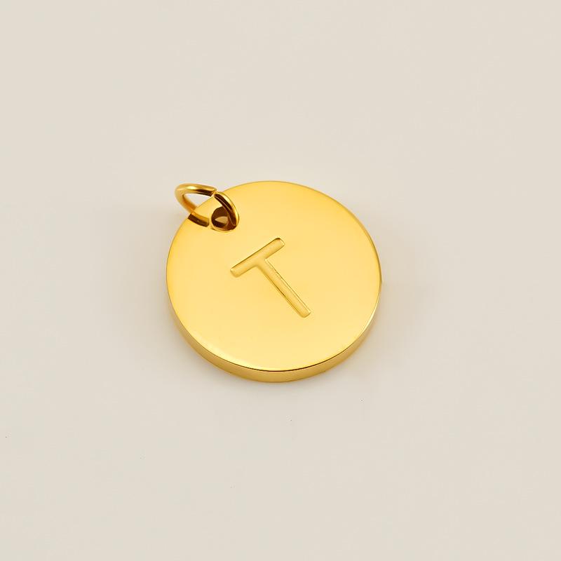 Minimalist Round Stainless Steel Initial Pendant – 26 English Letters, Smooth Surface, DIY Jewelry Accessory