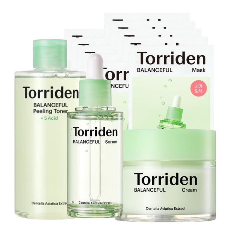 

Torriden BALANCEFUL Cica 4-Step Set (Sheet Mask 10 Sheets + Toner 250ml + Soothing Serum 50ml + Soothing Cream 80ml) Calming & Barrier Care