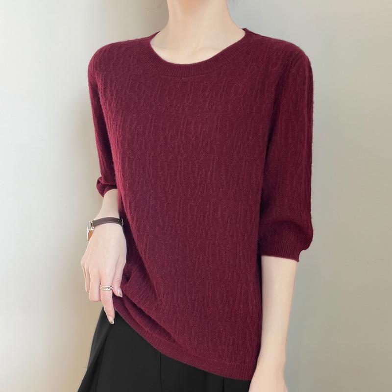 Women's Round Neck Knitwear Spring New Hollow Five-minute Sleeve Loose Pullover Bottoming Shirt Tops