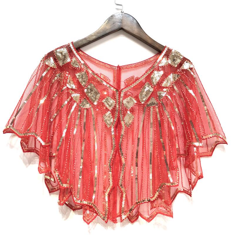 Cheongsam Evening Gown Shawl with Sequined Lace Shrug Cape