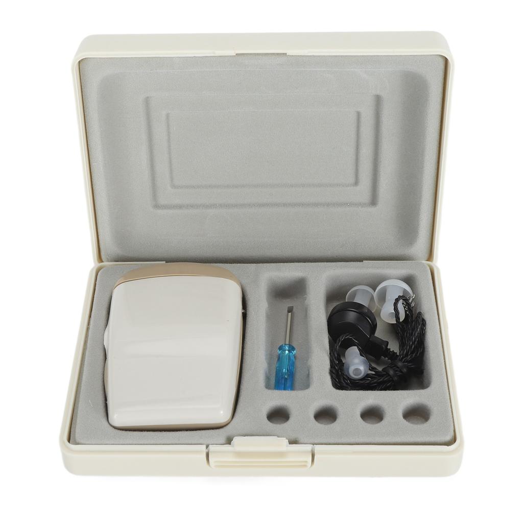 Pocket Hearing Sound Amplifier Moisture Resistant Pocket Voice Enhancer Device with Earbud for Elderly Seniors Grey