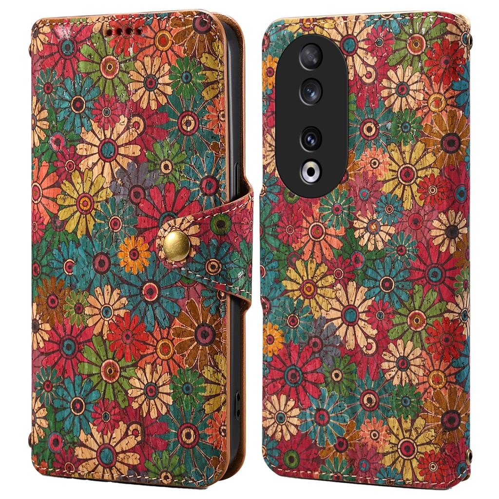 For Honor 90 Case Floral Pattern Leather Phone Cover with Wallet Stand