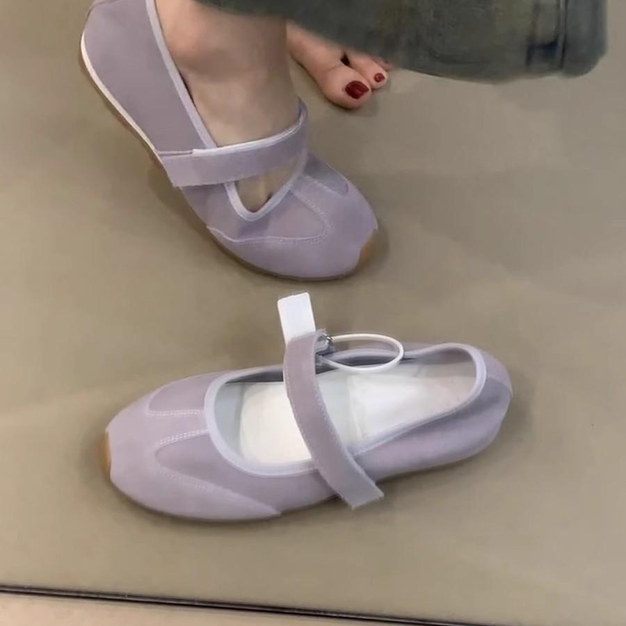 Soft Leather Version~ Sports Mary Jane Shoes Velcro Casual Shoes Dexun Shoes Versatile Flat Shoes French Ballet Shoes