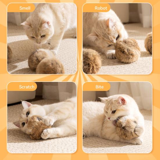 2Pcs Furry Ball Cat Toys Faux Rabbit Fur Cat Kicker Toys Natural Gall Fruit