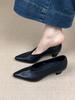 Retro Commuting Temperament High Heels Women's One-pedal Simple Full Leather Light Mouth Grandma Shoes Black Single Shoes