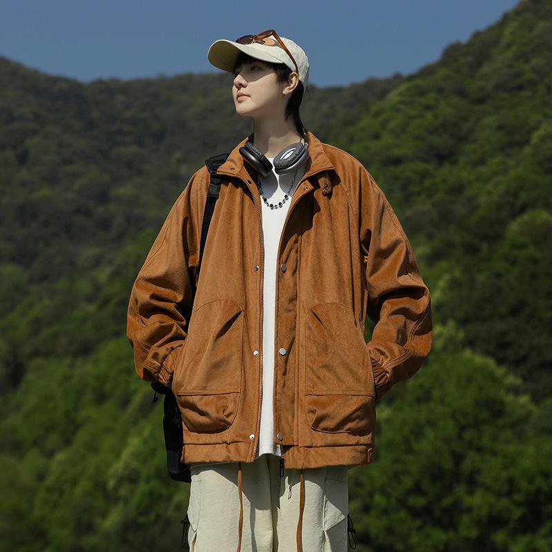 Herren-Arbeitsjacke mit Stehkragen, lockere Pilotenjacke für den Frühling