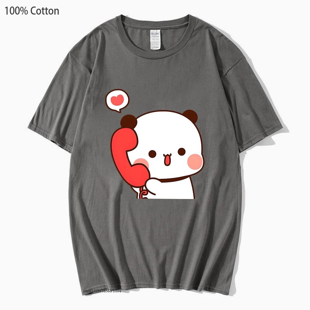 

Couple T-Shirts Bubu Is Making A Call with Dudu Tshirt Cotton Clothes Women Panda and Brownie Bear Graphic Tops 3XL