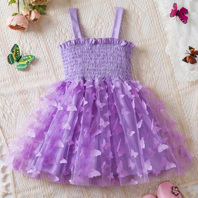 2024 Summer Children Clothing Girls Dress for 2 3 4 5 6 Years 3d Butterfly Mesh Puffy Princess Sling Sleeveless Dress