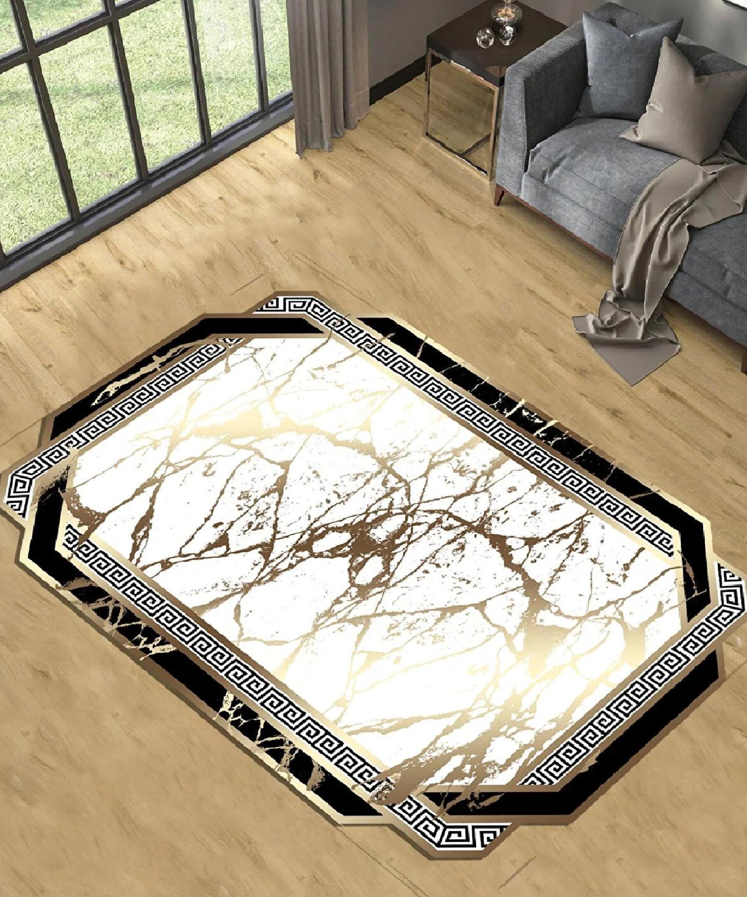 

EPeddler Home Современный золотой серебряный мраморный узор Цифровая печать Моющаяся нескользящая кожаная основа Новое поколение Ковер для кухни, гостиной и спальни 50 x 80