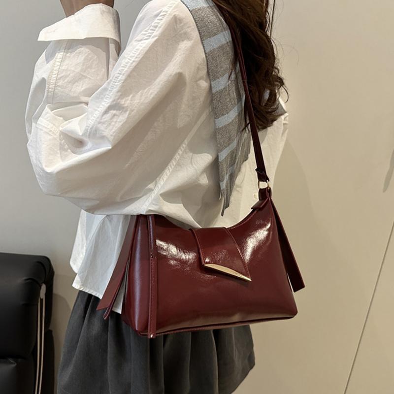 Yogodlns Women's Faux Leather French Casual Vintage Pure Color Simple Shoulder Crossbody Underarm Bag