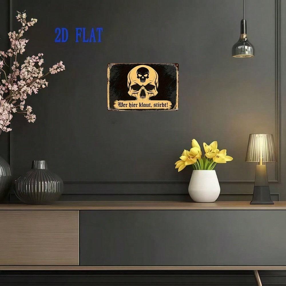 Viking Skull Metal Sign Black Gold 8x12 Inch Warning Home Decor Plaque
