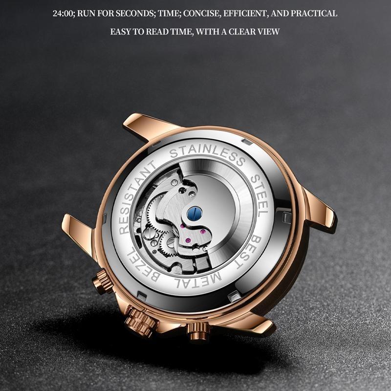 BINBOND Fashion Tourbillon Automatic Watch Men Luxury Skeleton Mechanical Wristwatch Stainless Steel Wristwatches