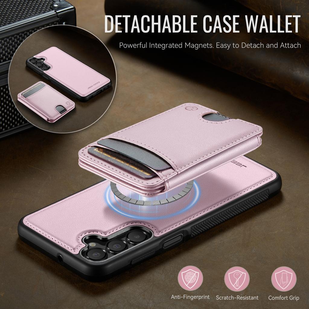 For Samsung Galaxy A25 5G (Global) (161mm) Magnetic Case JEEHOOD J10 Leather Back Phone Cover with Detachable Card Holder Kickstand