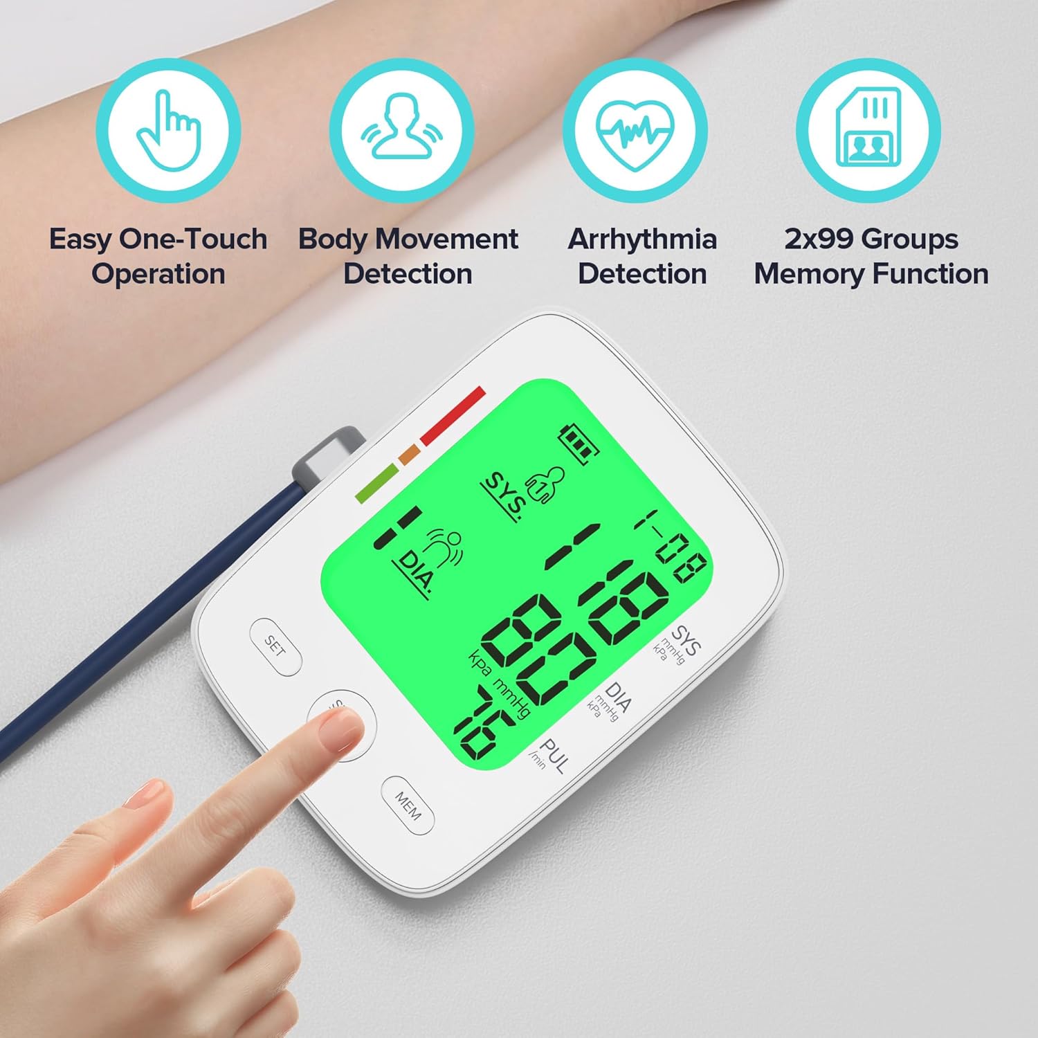 Blood Pressure Monitor for Home Use, Automatic Upper Arm Blood Pressure Machine with Large LCD Display, Adjustable Cuff (9 to 17 inches), 2 x 99