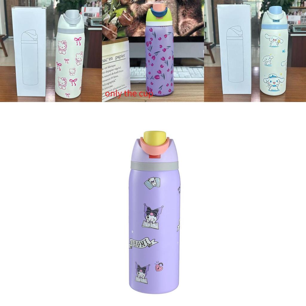 Hello Kitty Kuromi Butterfly Knot Floral Print Stainless Steel Insulated Cup With Lock Clip For Outdoor Activities