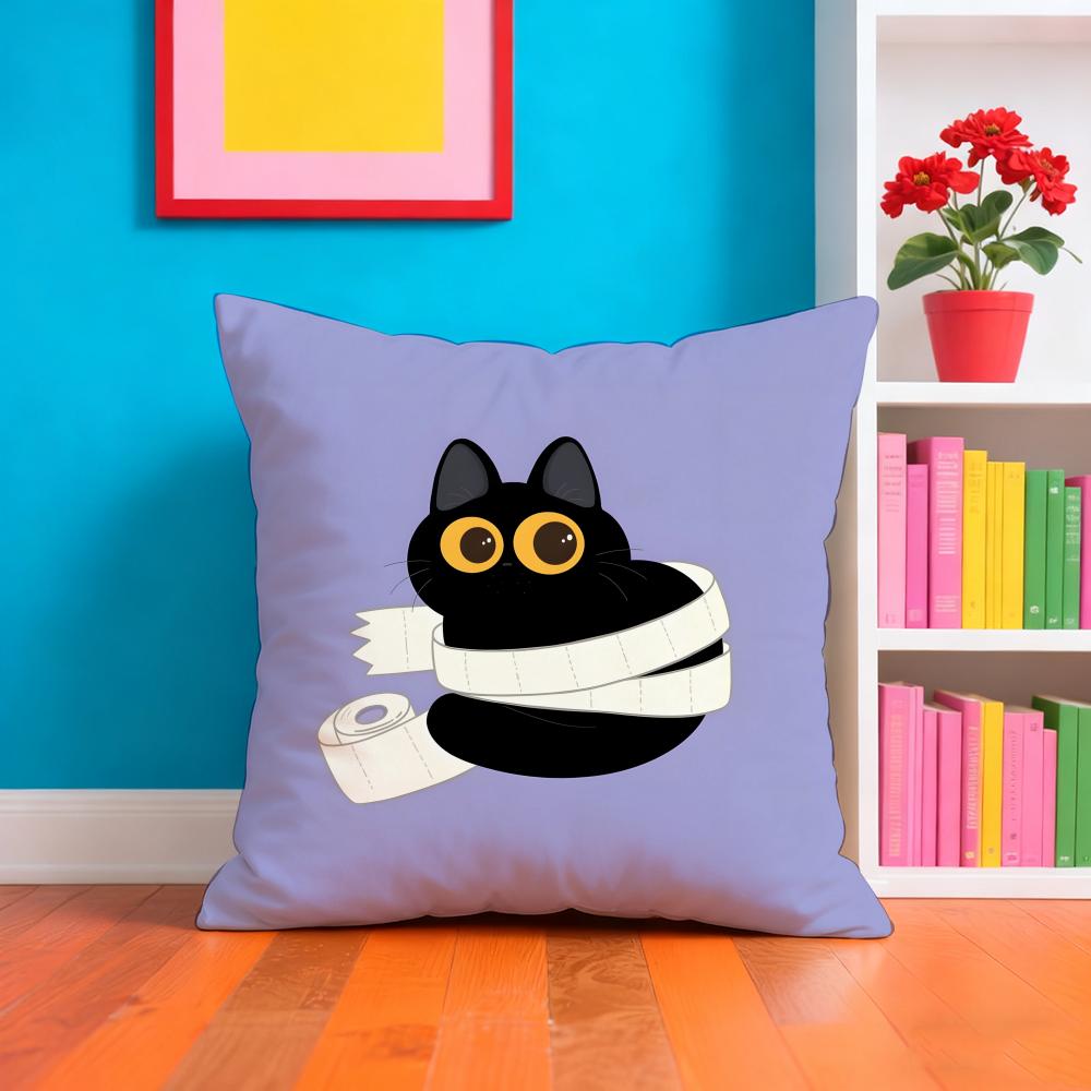 Cartoon Little Black Cat Cute Pillow Case Pillow Case Plush Fabric Soft Double Sided Print Home Sofa High Quality Cushion