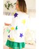 Azura Exchange White Mardi Gras Star Printed Long Sleeve Top