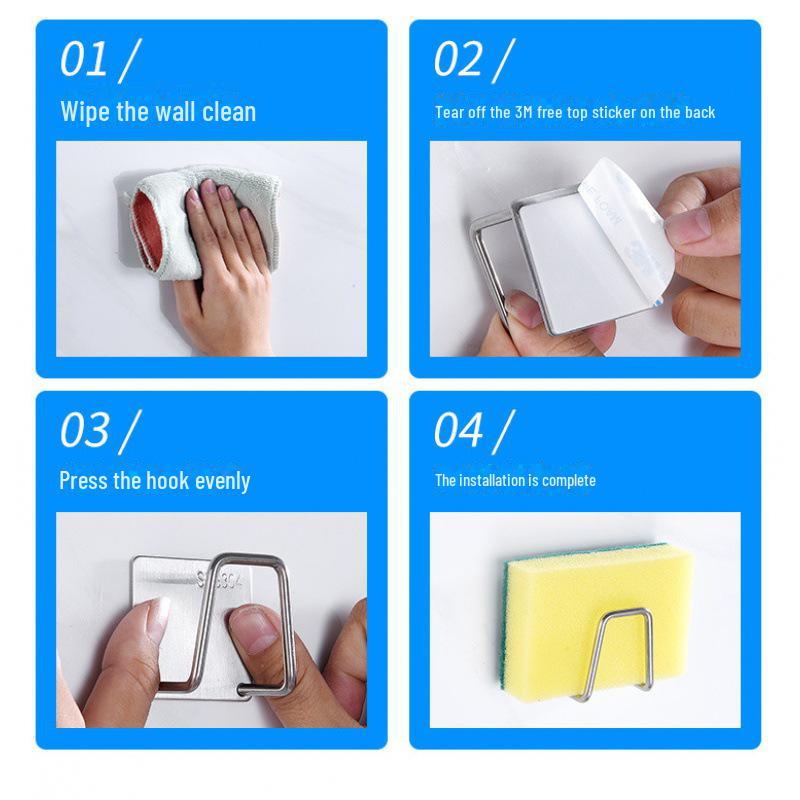 Stainless Steel Punch-Free Sponge Drain Rack: Under-Sink Storage & Hanger