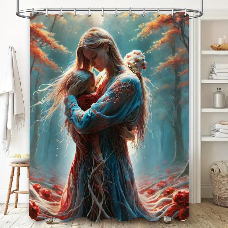 Enchanted Forest Mother And Child Shower Curtain - Waterproof, Mildew-Resistant, Machine Washable For Magical Bathroom Decor