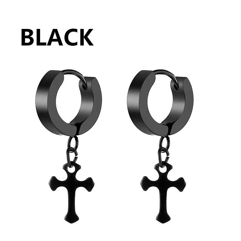 

1 шт. Корейская мода Нержавеющая сталь Особой формы Крест Подвеска Серьги Женские серьги Панк Рок Пирсинг Серьги-кольца Циркон чёрный
