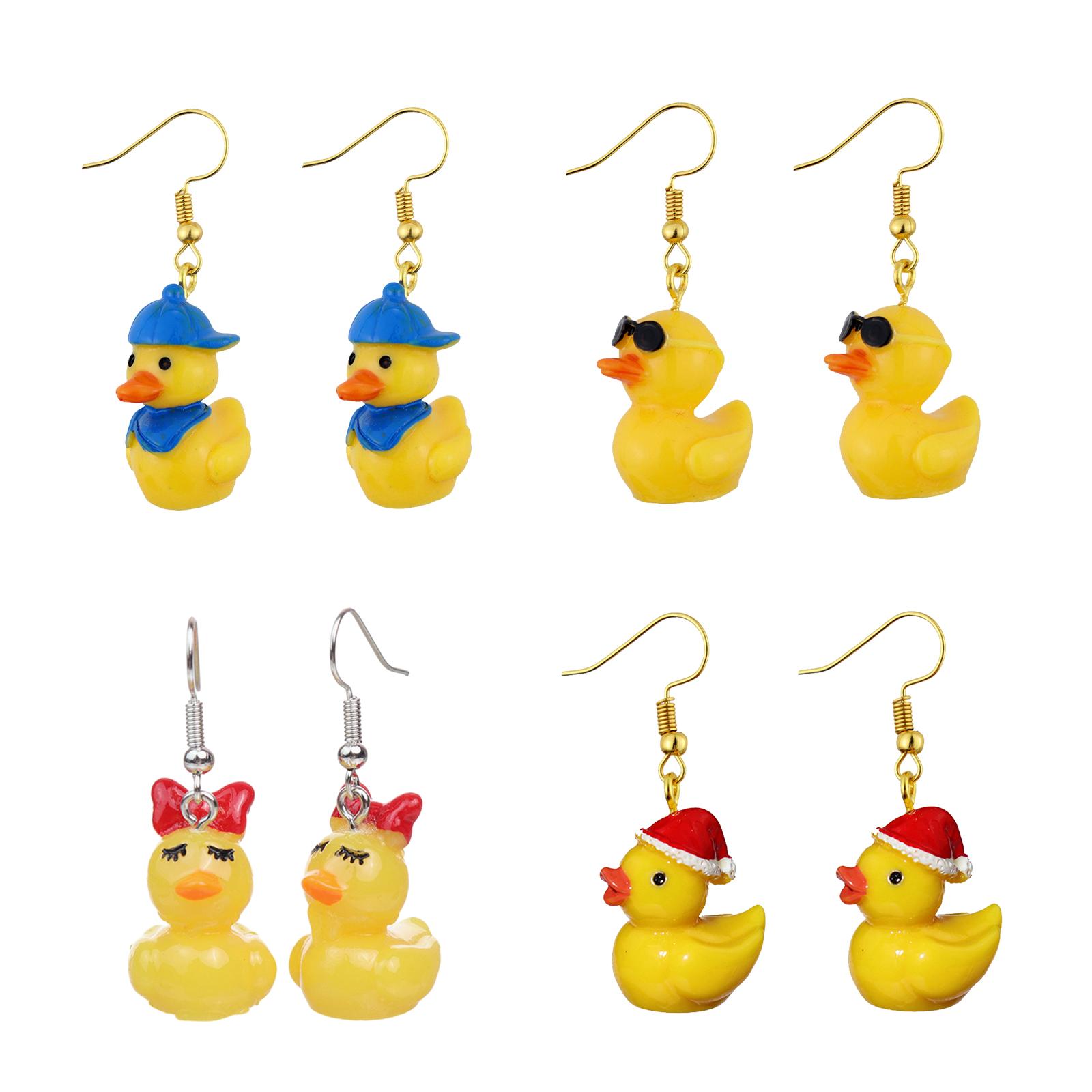 

4Pairs Little Yellow Duck Ear Pendant Animal Inspired Earrings Personalised Ear Rings Christmas Gift for Women Girls 1
